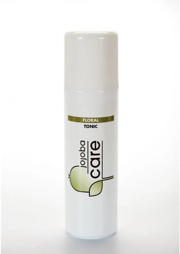 Tonique floral Jojoba Care pour le soin du visage en flacon blanc.