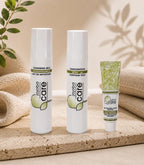 Gamme de soins Jojoba Care : lait nettoyant, gel contour des yeux et crème revitalisante.